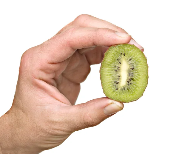 Hand met een sectie voor kiwi — Stockfoto