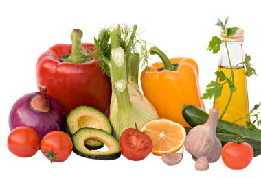 Different vegetables, herbs, and oil clipart