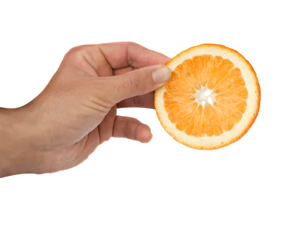 Hand mit einer Orangenscheibe — Stockfoto