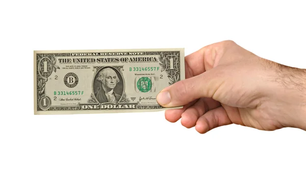 Mão com dólar isolado no fundo — Fotografia de Stock