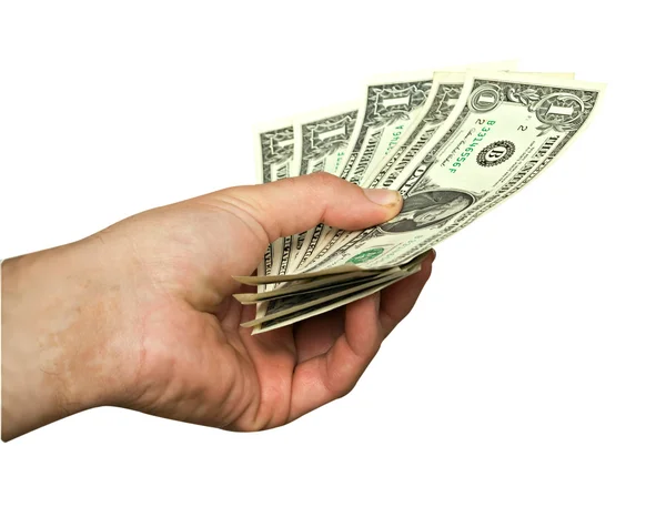 Mão com dólares isolados no fundo — Fotografia de Stock