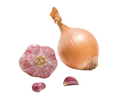 Onion, garlic bulb and cloves clipart