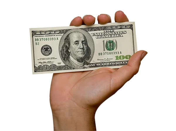 Mano con billete de dólar — Foto de Stock