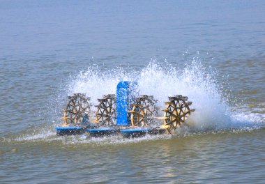 Paddlewheeler aerators in aquaculture clipart