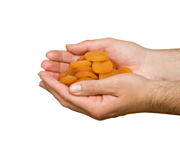 Dried apricots in hands — Stock Photo, Image