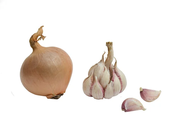 Onion, garlic bulb and cloves — Stock Photo, Image