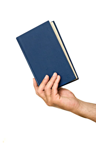 Mão com livro isolado sobre fundo branco — Fotografia de Stock