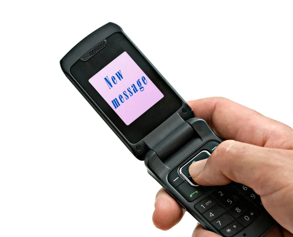 Teléfono móvil con etiqueta de "nuevo mensaje" en su scr — Foto de Stock