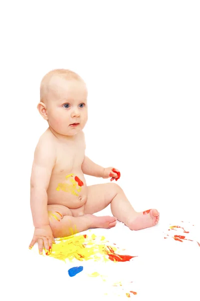 Child covered in bright paint — Stock Photo, Image