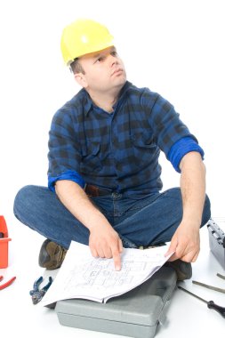 Handyman with blueprint clipart