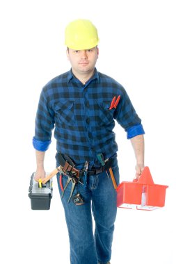 Worker and toolboxes clipart