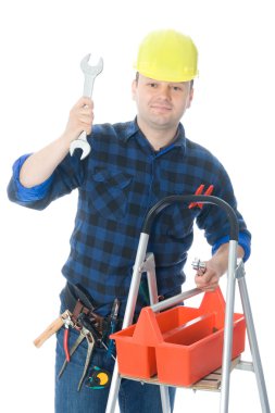 Worker holding wrench clipart