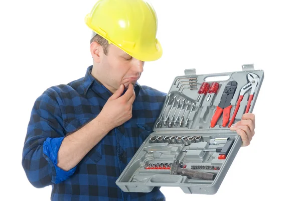 Handyman and toolbox — Stock Photo, Image