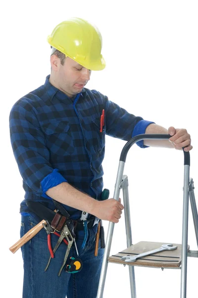 Werknemer met ladder — Stockfoto
