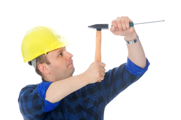 Gentle screwdriver hammering — Stock Photo, Image