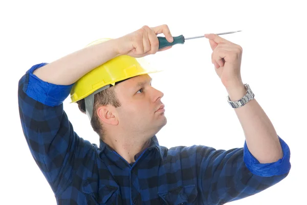 Worker and screwdriver — Stock Photo, Image