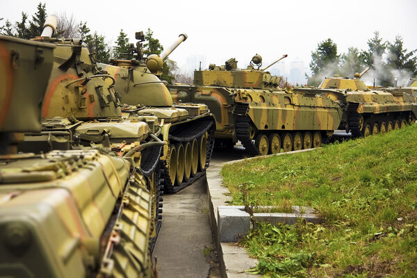 Column of tanks, military action