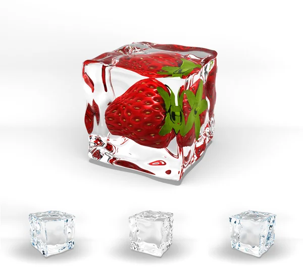Ice cube Dondurulmuş çilek — Stok fotoğraf