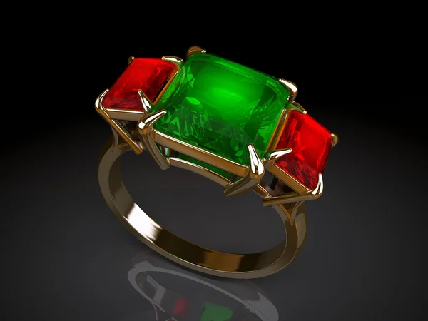 Zlatý prsten s velkým smaragd — Stock fotografie