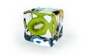 Kiwi in ice cubes clipart