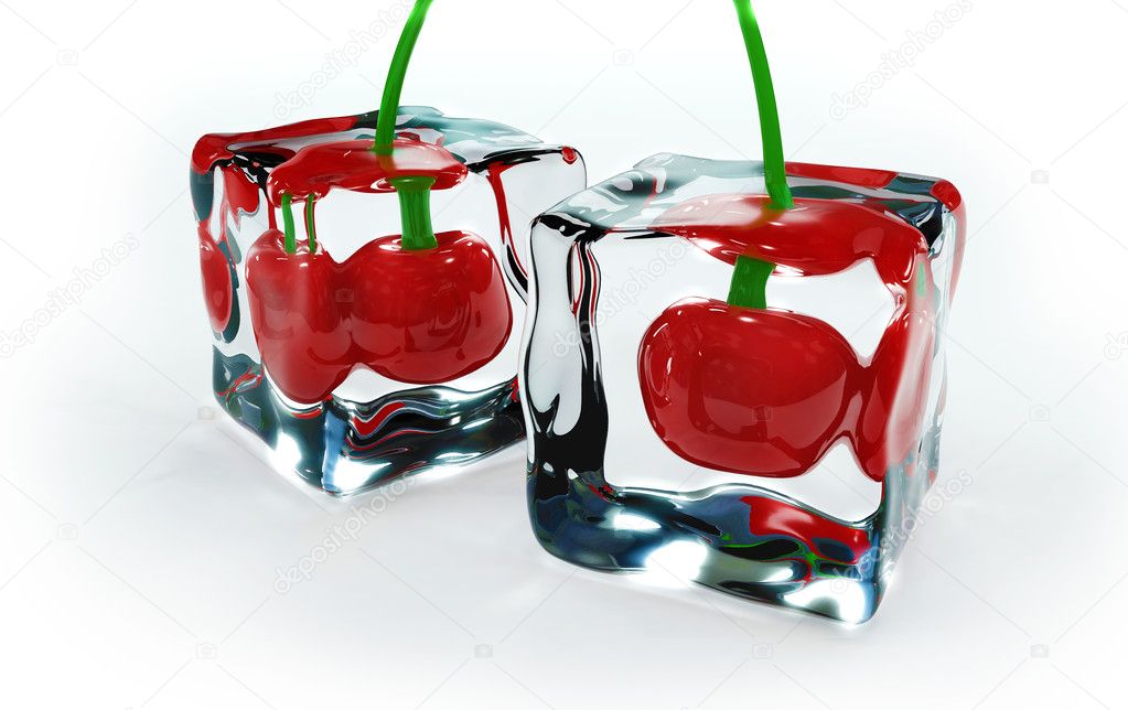Cherries in ice cubes