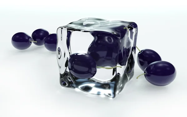 Prugna nel cubo di ghiaccio — Foto Stock