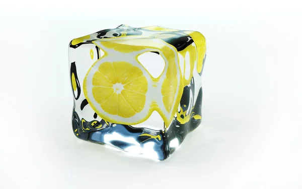 Limão em cubo de gelo — Fotografia de Stock