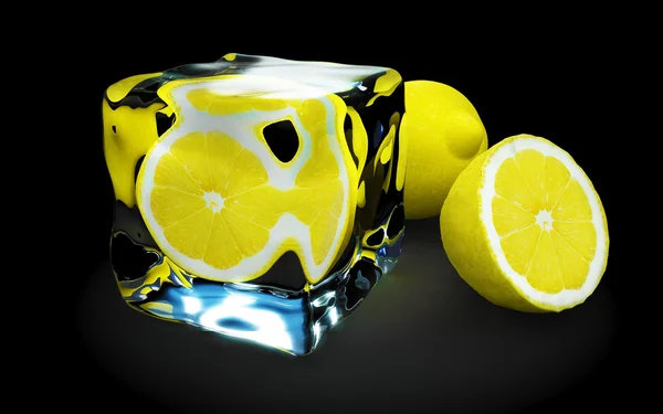 Lemon In Ice Cube — Stock Photo, Image
