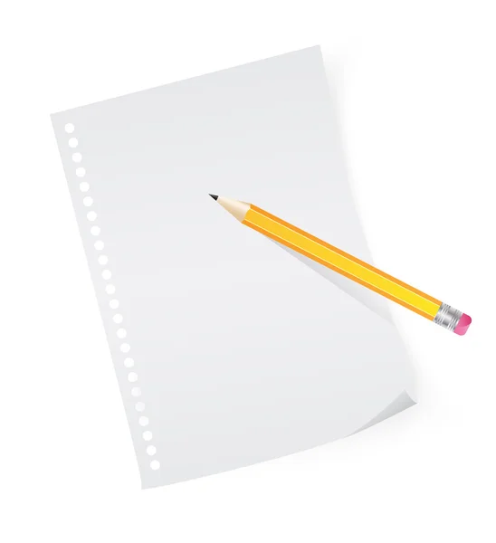 Żółty ołówek na białym arkuszu papieru — Wektor stockowy