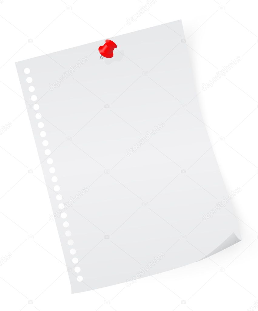 Sheet of paper with pin