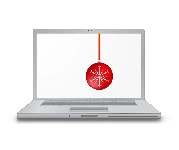 Bola de Natal na tela do laptop —  Vetores de Stock