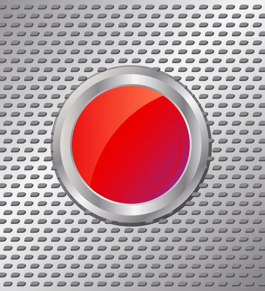 Rode knop op metalen achtergrond — Stockvector
