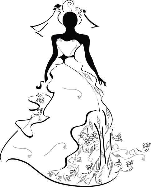Bruiloft silhouet meisje — Stockvector