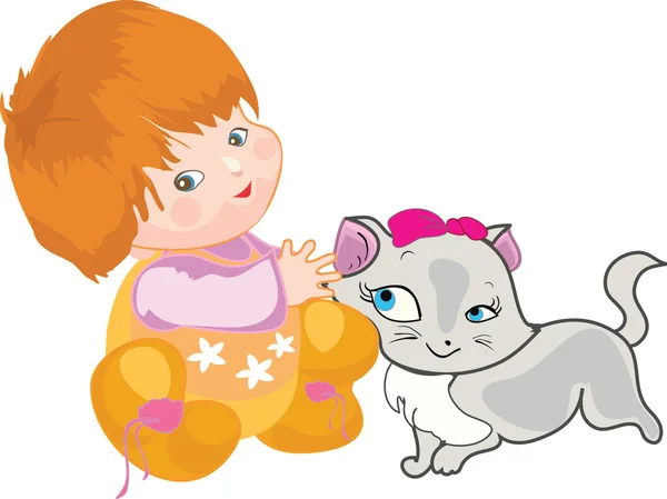 Ein Baby mit einer Katze — Stockvektor