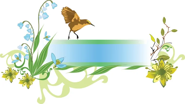 Bandiera Flores con un uccello — Vettoriale Stock