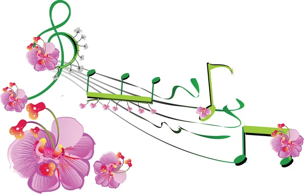 Muzycznej pięciolinii z kwiatami — Wektor stockowy