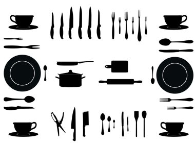 Silhouettes of kitchen accessories clipart