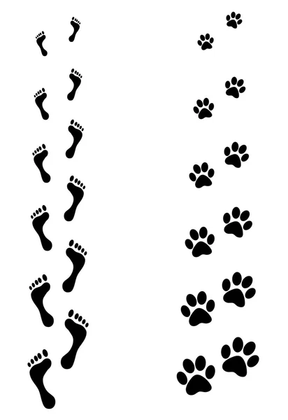 Βήματα του ανθρώπου και των ζώων πόδι εκτύπωση — Διανυσματικό Αρχείο