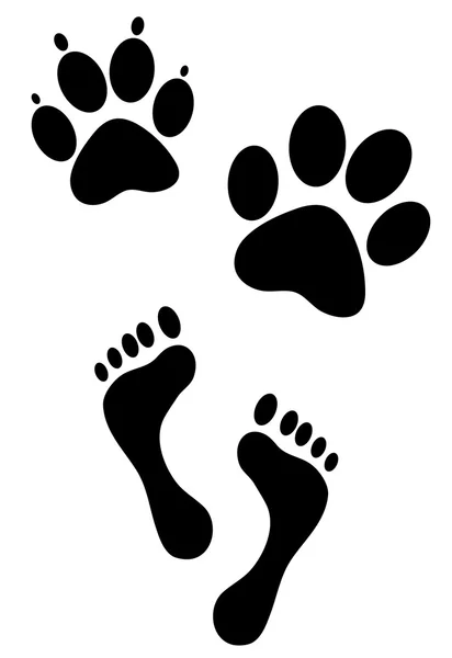 Друк кроків ноги людини і тварин — стоковий вектор