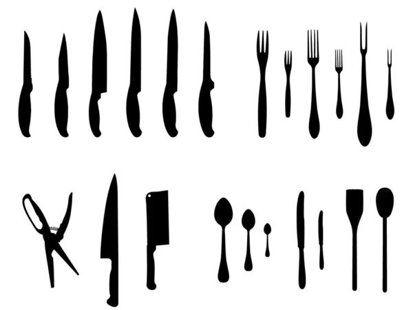 Silhouettes d'accessoires de cuisine — Image vectorielle