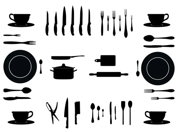 Silhouettes of kitchen accessories — Stock Vector