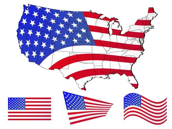 フラグとアメリカ合衆国の地図 — ストックベクタ