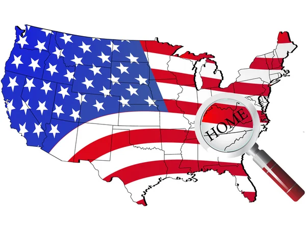 拡大鏡をアメリカ合衆国の地図 — ストックベクタ