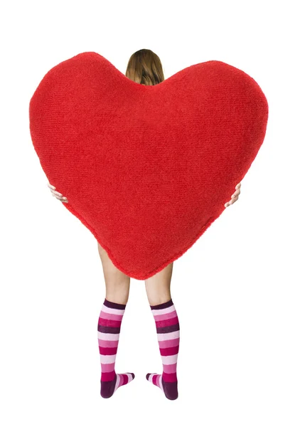 Dia Valentine menina sexy segurando coração — Fotografia de Stock