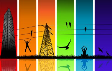 Silhouettes on rainbow colors clipart