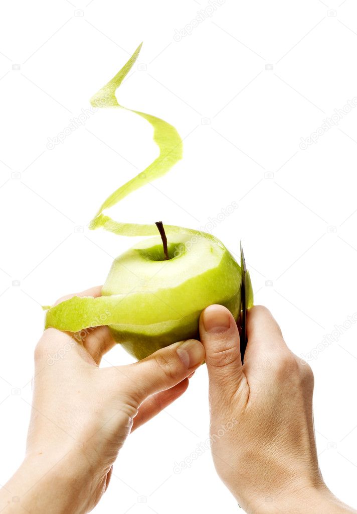 Peeling green apple
