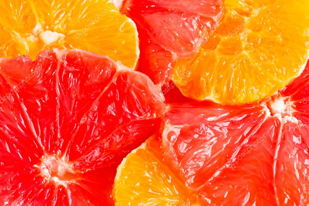 名称:葡萄柚和橙色的切片的特写