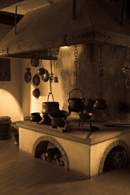 Vintage kitchen in the Castle Kyburg clipart