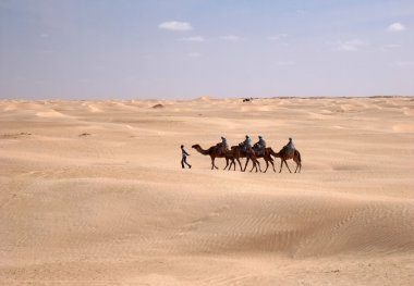sahara Çölü'nde deve karavan