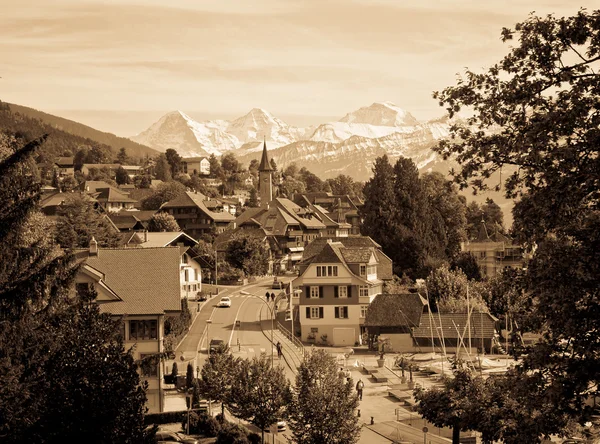 Vintage fotó egy svájci falu — Stock Fotó